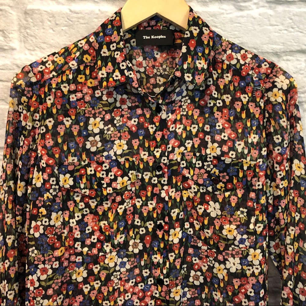 The Kooples XXS Floral Metallic Button Up Blouse - Picture 3 of 13
